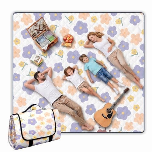 200 X 200 Cm Couverture Picnic, Couverture Pique Nique, Tapis de Sol Camping Portable Grand, Tapis de Couverture de Pique-Nique Pliable, avec PoignéEs pour Camping Jardin éTé Parc, Fleur d'hibiscus