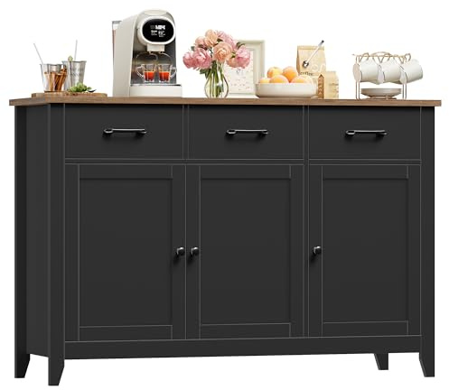 HOCSOK Sideboard, Küchenschrank mit 3 Schubladen, 120 x 40 x 85cm | Buffetschrank mit 3 Türen, Verstellbare Einlegeböden, Aufbewahrungsschrank für Wohnzimmer, Modernem Stil