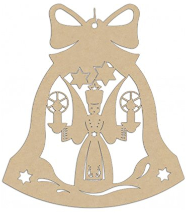 Erzwelt Original Erzgebirge Sperrholz Lichterengel Glocke Schleife Deko aus Holz Fensterbild, Beige, 28 x 26 x 5 cm