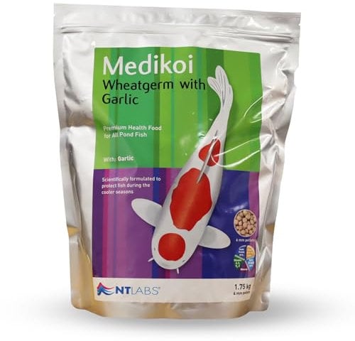 NT Labs Medikoi Wheatgerm With Garlic, Complete Feed For All Pond Fish, Ideal For Late Autumn, Winter & Early Spring Feeding, Maintains Immune System, Koi Fish Food (1.75kg, 6mm)