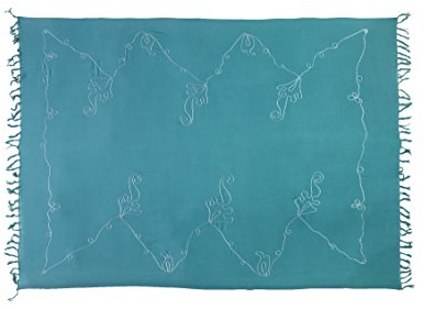 Ciffre Sarong Pareo Wickelrock Strandtuch Lunghi Dhoti Schlicht Blickdicht Einfarbig Stickerei Uni Grau Grün Blau Rot Lila Braun Türkis Fuchsia Orange Pink (Petrol Blau)