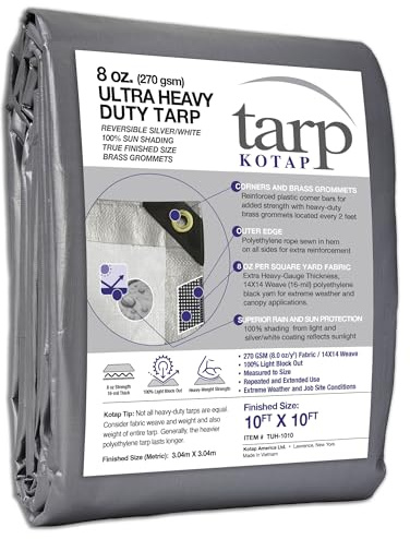 Kotap tuh-1010 fertige Größe ULTRA schwere 8 Oz/16-mil Poly Tarp, 10 'x 10', Wende Silber/Weiß