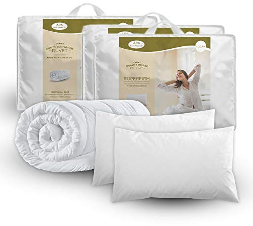 15.0 Tog Winter Duvet, Size Double With 2 Pillows - 200 x 200cm Soft Cotton Cover, Anti-Allergy Hollowfibre Filling Microfiber Duvet Quilt & 2 Deluxe Superfirm Pillows. Machine washable.