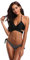 SHEKINI Damen Bikini Set Push up Verstellbar Crossover Ties-up Neckholder Bikini Oberteil Zweiteiliger Badeanzug Triangel Gedruckt Niedrige Taille Bikinihose Strandkleidung (X-Large, Schwarz B)