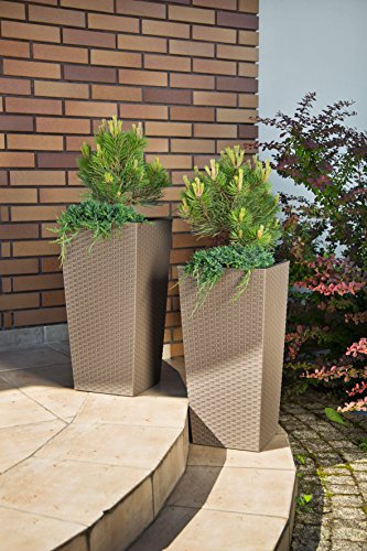 Stolmet Pot de fleurs en rotin avec bac intérieur, résistant aux intempéries, 26,6 l, anthracite, noir, 26,5 x 26,5 x 50 cm.