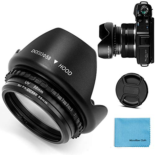 Fotover 58mm Metall Filter Adapter Ring mit UV-Filter für Cannon PowerShot G1X Mark II Digital Kamera Ersatz Canon FA-DC58E Filter Adapter + Tulip Blume Gegenlichtblende