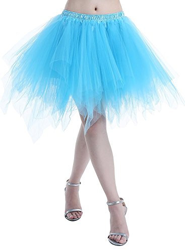Karneval Damen 80er Puffy Tüllrock Tütü Röcke Tüll Petticoat(MEHRWEG), Blau, S-L