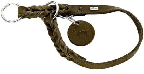 HUNTER Dressurhalsung SOLID EDUCATION, Farbe: oliv, besonders belastbares Leder, handgeflochten, mit Stoppring, Made in Germany, Größe: M