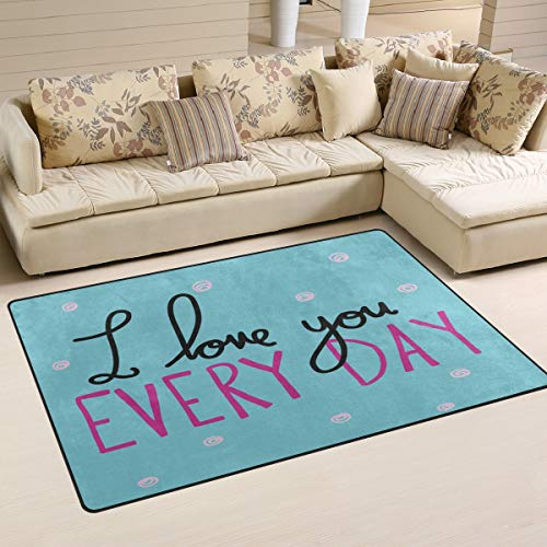 MNSRUU Teppich, I Love You Every Day rutschfeste Kinderzimmerteppich Bodenmatte Yogamatte für Wohnzimmer Schlafzimmer, Mehrfarbig, 1.7'x2.6'(50x80cm)