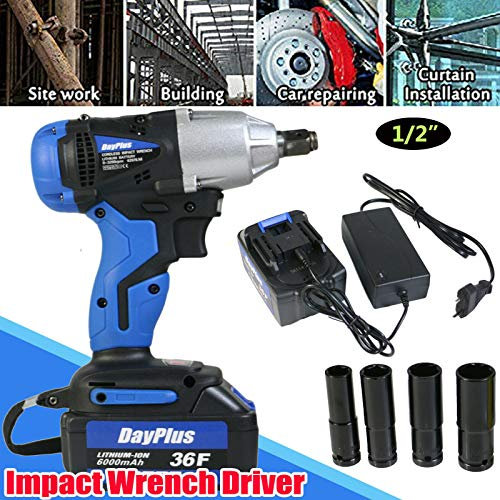 1/2 Impact Driver Ratchet Rattle Nut Gun 18V 6.0A Li-ion Rechargeable Battery 420Nm Electric Cordless Impact Wrench Gun Driver Tool Powered Wrench, 14mm/17mm/19mm/22mm Socket Set w/Carry Case