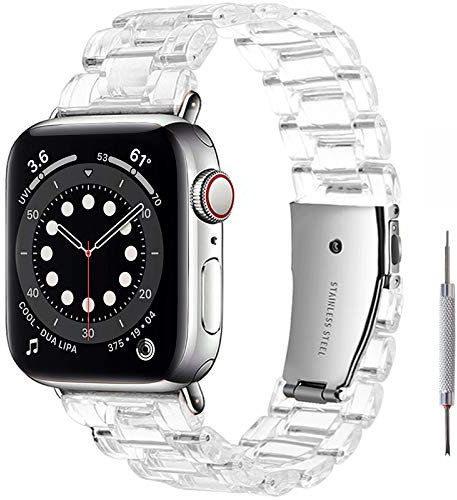 Miimall Correa de Resina Compatible con Apple Watch Series 7/6/SE/5/4/3/2/1 41mm 40mm 38mm, Correa con Hebilla de Acero Inoxidable Plegable Banda Reloj de Repuesto para iwatch Series 7/6/SE/5/4/3/2/1