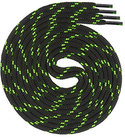 Swissly runde schwarz neongrüne Schnürsenkel für Arbeitsschuhe und Trekkingschuhe aus 100% Polyester, Farbe: schwarz neongrün, Länge: 120cm