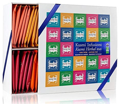 Kusmi Tea - Coffret Kusmi Infusions - Assortiment de Thés Bio - Idée Cadeau Homme et Femme - Infusions Aromatisées, Hibiscus, Rooibos - Fabriqué en France - 45 Sachets - 9 Recettes Délicieuses