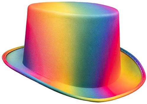 Plitsch Platsch Zylinder Hut für Erwachsene, Byron, Zylinder, Kopfbedeckung, Accessoire, Motto Party, Karneval, Zirkus, Geburtstag, Zauberer (bunt/Regenbogen, 57 cm)