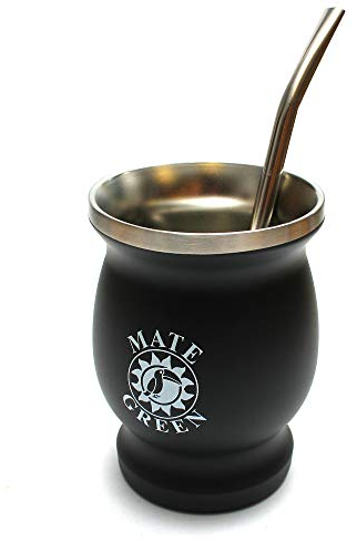 Mate Green Yerba Mate Tee Cup Set ● Cup 220ml, Stainless Steel Straw Bombilla for Mate Tea 19cm, Double Wall Insulated Cup ● Dishwasher Safe and Durable