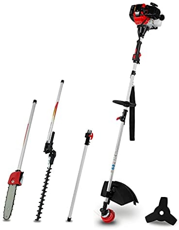 EBERTH Decespugliatore a Scoppio, 4 in 1 Multifunzione, con Motosega, Tagliasiepi, Prolunga, Testina Doppio Filo e Disco Tre Denti in Acciaio Rinforzato, 52CC, 3CV Motore per Decespugliatore a Benzina