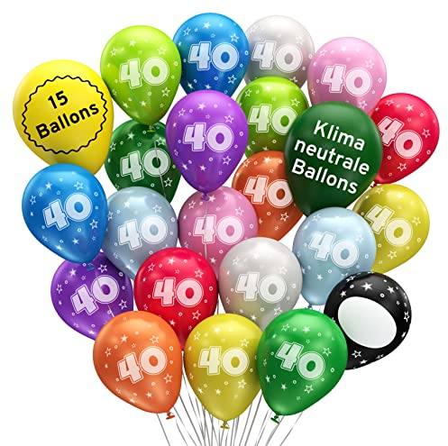 BIO Luftballons 40. Geburtstag •15 Stück• MADE IN EU • Premium BIO Ballons aus 100% Naturlatex • Klimaneutral - Ø32cm Luftballons Geburtstag I Ballon 40 I Luftballon Zahl 40 Ballons