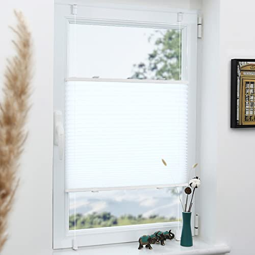 Grandekor Plissee Klemmfix ohne Bohren Weiß 80x230cm(BxH) Plissees lichtdurchlässig Blickdicht Jalousien ohne Bohren Fensterrollo Klemmrollos Sonnenschutz Sichtschutz Faltrollo Rollos für Fenster