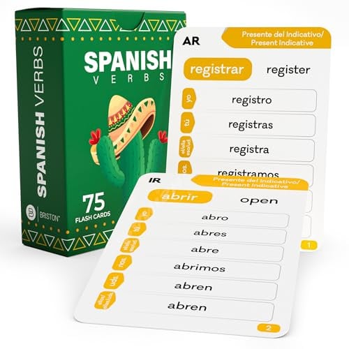 Tarjetas flash de conjugación de verbos en español (150 verbos 75 tarjetas) Recurso educativo de aprendizaje de idiomas para memoria y palabras visuales – Juego divertido – Niños, escuela primaria,