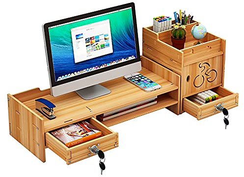 Allevia Il Dolore Al Collo Livelli Di Larghezza Monitor Stand Riser Con Cassetto Organizzatore,Per Computer Laptop Stampante,Ergonomico Supporto Monitor-Marrone 66x23x22cm(26x9x9inch)