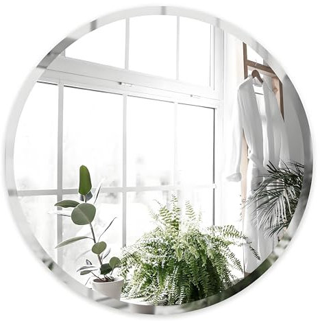 ANYHI Spiegel Rund 55 cm Badezimmerspiegel Abgeschrägter Rahmenloser Wandspiegel