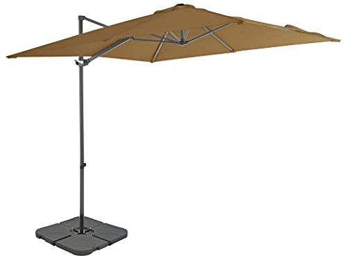 Makastle Ampelschirm Ampelsonnenschirm mit Schirmständer, Sonnenschirm 360° Schwenkbar, Kurbelbedienung, Stahl-Standkreuz, Marktschirm Gartenschirm — Taupe 4 x 3 x 2,68 m