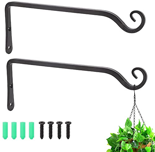 SSyang 2Pcs Ganchos Pared Soporte Planta Colgante,Soporte para Cesta Colgante Plantas Colgantes Pared Gancho Hierro Forjado Soporte,para Pájaros Campanas Viento Jardineras Ganchos Decoración(Negro)