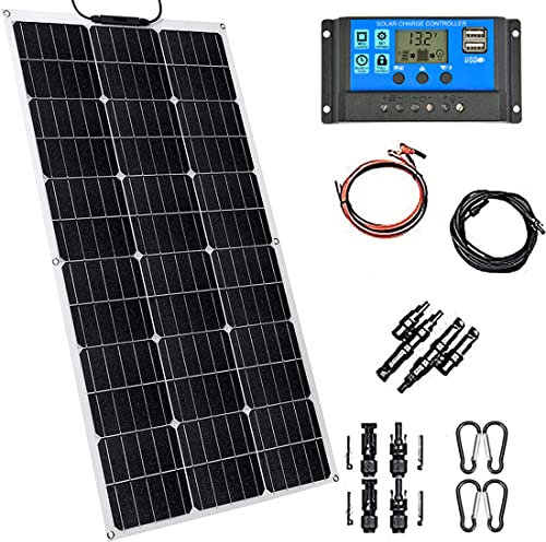 YIHEMEI Kit Photovoltaïque 150W 300W 450W 600W, Panneau Solaire Monocristallin, Contrôleur De Charge 40A, pour Jardin Camping Caravane Toit RV Bateau Voiture Remorque Cabine,1 * 150W