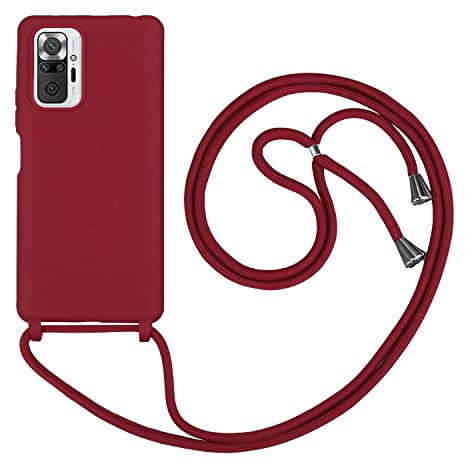 HFYiup Mevis Liquid Silikon Handykette Hülle für Xiaomi Redmi Note 10 Pro 6, 67'',Verstellbarer Halskette Silikon Handyhülle-rot