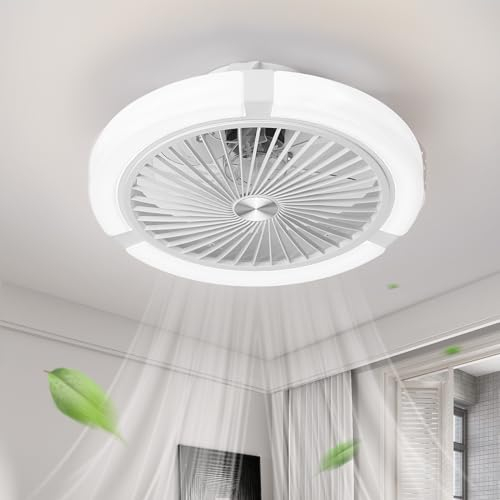 LOKUNM Deckenventilator mit Beleuchtung Fernbedienung Zeitschaltuhr 3 Geschwindigkeiten Deckenlampe mit Ventilator Dimmbar Lampe mit Ventilator Weiß Deckenventilator mit licht Wohnzimmer Schlafzimmer