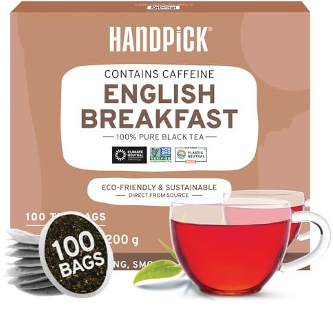 HANDPICK, Englisches Frühstück Schwarzteebeutel (100 Stück) Starker, robuster| Umweltbewusste Teebeutel, Aufbrühen Englischer Frühstücks Tee & Kombucha Tee