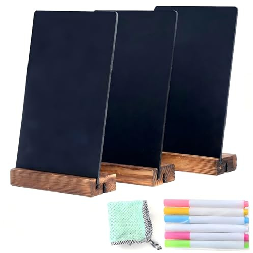 20,1 x 13 cm Schreibtisch-Kreidetafel, kleines Kreidetafel, mit Holzsockel, Dekoration, Kreidetafel, Kinderkreidetafel, 3 Stück 20,1 x 13 cm