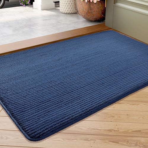 COLOR&GEOMETRY Door Matts Indoor 50x80 cm, Thin Indoor Door Mat Washable, Dirt Trapper Doormats Inside Non Slip, Absorbent Indoor Mats for Front Door/Back Door/Muddy Paws, Barrier Mat (Navy Blue)
