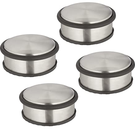 Relaxdays Türstopper 4er Set, HxD 4,5 x 10,5 cm, flach & schwer, rutschfest, Türzuschlagbremse Edelstahl, silber/schwarz