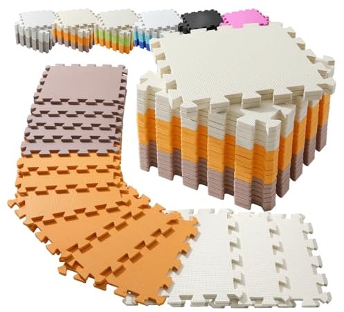 Interlocking EVA Foam Floor Mats 20 Pack with Carry Bag - Gym Exercise Mat Puzzle Tiles for Home Workout, Kids Play & Pool Protection (Coffee Orange White)