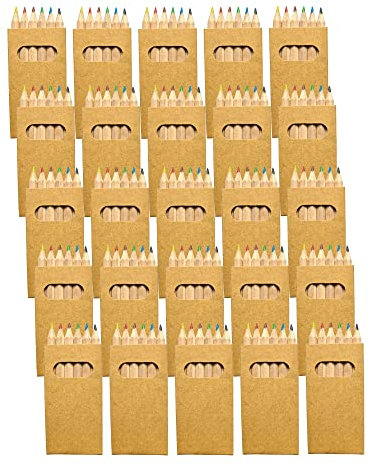 JEKA 100 Buntstifte-Set mit je 6 Buntstiften, Mitgebsel Hochzeit, Mitgebsel Kindergeburtstag, Restaurant Kinder, kleine Kindergeschenke, Kinderparty, Mini Sets Buntstifte