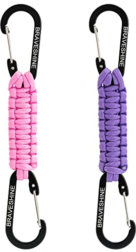 BRAVESHINE Keychain with Snap Hook Carabiner Clips, Paracord Keychain Carabiner Clips with Locking D Ring Hooks Hangers, Heavy Duty Lanyard Key Chain for Car Keys, Backpack, Tools, Men, Women
