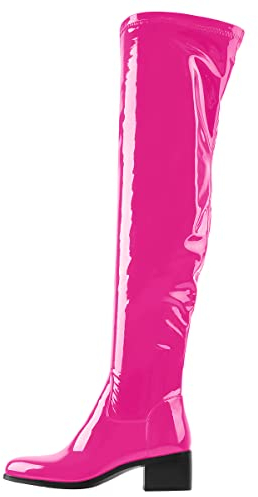 Only maker Damen Overknees Stiefel Stretch Winterschuhe mit Reißverschluss Lack Rosa 45 EU