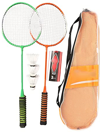 Ausla 796 Sport Badmintonschläger Stahllegierung Set Leichtt Federballschläger mit 3 Federbällen und Tragetasche für Erwachsene Einsteiger Training,Orange Grün