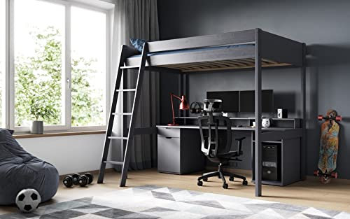 Flair Furnishings Noomi Tera Solid Wood Small Double Continental Gaming High Sleeper - Grey