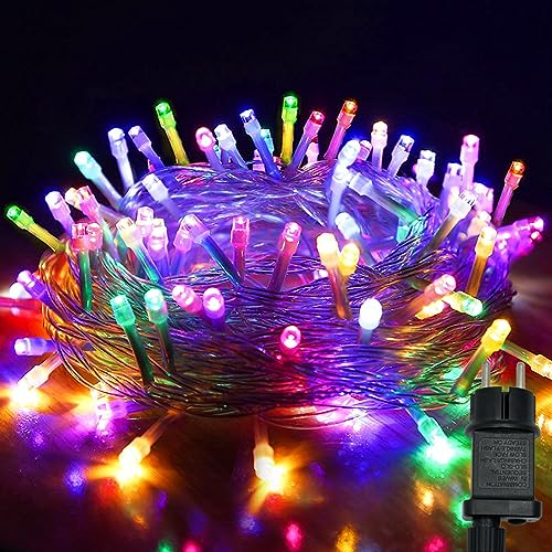 Hopelit Lichterkette Außen, Led Lichterkette 10m 100LED Bunt, 8 Modi Lichterkette Innen mit Stecker Speicherfunktion Timer, IP44 Wasserdicht für Weihnachtsbaum Balkon Garten Deko