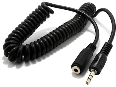 iTechCover Headphone Extension Cable Compatible with Sony Xperia 1 III / 3.5mm Stereo Jack to Socket/Male to Female Aux/Auxiliary Audio Cable/Coiled/Black / (5m / 16.4ft)