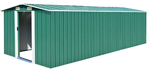 LAPOOH Geräteschuppen, Gartenhaus, Gerätehaus, Gartenhütte, Gartenschuppen, Fahrradgarage, Gartenhütte, 257x580x181 cm Metall Grün