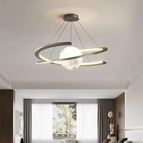Kronleuchter Kinderzimmer Modern Space Star Hängelampe LED Dimmbar Pendelleuchte Acryl Planet Erde Ball Kunst Home Decor Fantasy Interior Kinderbeleuchtung Cartoon Deckenleuchte(Color:Schwarz,Größe:80