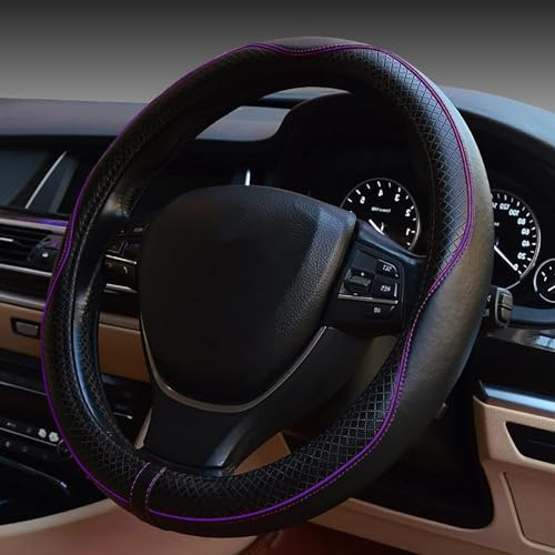 ESEWALAS Universal Auto Lenkrad Abdeckung, rutschfeste Leder Lenkradbezug, Sport Stil Lenkrad Schutz, Auto Innenraum Zubehör Auto Lenkrad Abdeckungen (schwarz mit lila)