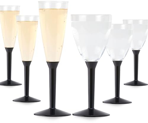 Flutes Champagne Plastique (20) + Verres Plastique Reutilisable (20) - Gobelet, Verre a Pied Coloré - Design Idéal pour Anniversaire, Mariage, Noël - 100% Recyclable et Réutilisable (Noir)
