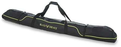 Black Crevice Skitasche I Skisack für 1 Paar Ski & Stöcke I robuste Skibag mit gepolsterten Doppelhaltegriffen I Ski-Tasche mit durchgängigem Doppelreißverschluss I Maße: L195cm x B20 cm x H20cm