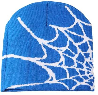 osiuujkw Modische Spinnennetz Beanie Mütze für den Winter, unverzichtbar für alle, gestrickte Beanie Mütze, Acrylfasern, Spinnennetz Mützen, Unisex, In Blau