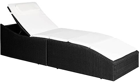 CIADAZ Sonnenliege mit Polsterauflage Poly Rattan Schwarz, Gartenliege, Liegestuhl, Sonnenstuhl, Sonneninsel Outdoor, Liegen, Gartenmöbel, Bäderliege, Relaxliege - 44134