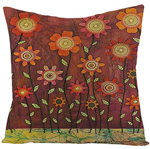 Kissenbezug 50x50 Orange Rote Blüten Sofakissen Baumwoll und Leinen Dekokissen Quadrat Kissenbezüge mit Reißverschluss Outdoor Kissen- für Wohnzimmer Auto Schlafzimmer